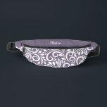 Custom Name Abstract Floral Elegant Purple Cute   Bum Bags<br><div class="desc">This unique fanny pack design is whimsical and feminine. The front background consists of an abstract white floral pattern on a colourful purple background. The area above the zipper is solid purple and is perfect for your custom name or short text in stylish white script. All colours in this design...</div>