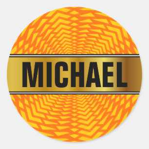 Custom Name + Abstract Geometric Sun-Like Pattern Classic Round Sticker