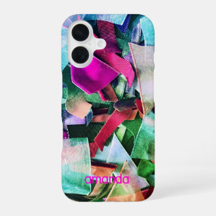 Custom Name Abstract Iridescent Colourful 3D Effec iPhone 16 Case