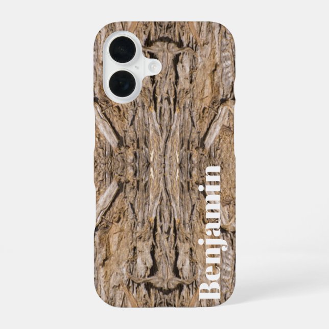 Custom Name Abstract Juniper Bark Texture Photo iPhone 16 Case (Back)