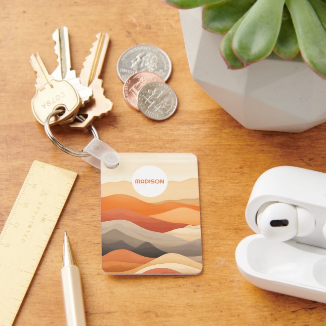 Custom Name Abstract Landscape Illustration Key Ring (Desk)