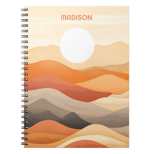 Custom Name Abstract Landscape Illustration Notebook (Front)
