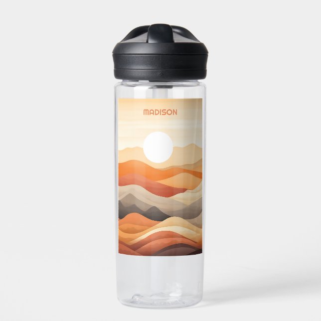 Custom Name Abstract Landscape Illustration Water Bottle (Front)