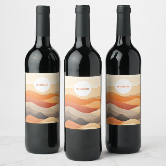 Custom Name Abstract Landscape Illustration Wine Label (Bottles)