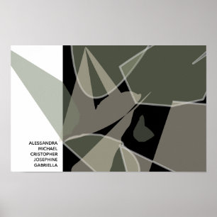 Custom Name Abstract Neutral Black White Green Tan Poster