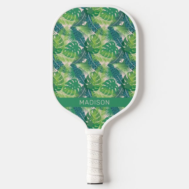 Custom name Abstract Palm Leaf Pattern Pickleball Paddle (Front)