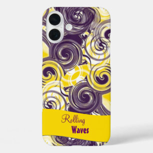 Custom Name Abstract Purple Yellow Rolling Wave iPhone 16 Plus Case