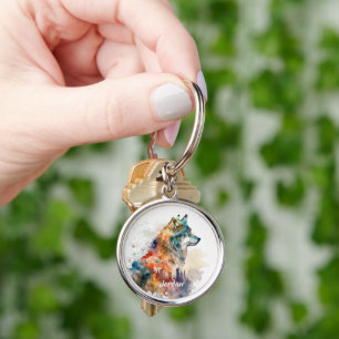 Custom Name Abstract Stylised Wolf Head Key Ring