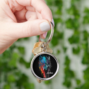 Custom Name Abstract Stylised Wolf Head Key Ring