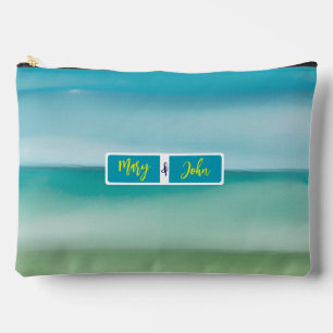 Custom Name Abstract Watercolor Ocean Horizon Art Accessory Pouch
