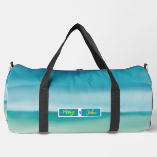 Custom Name Abstract Watercolor Ocean Horizon Art Duffle Bag