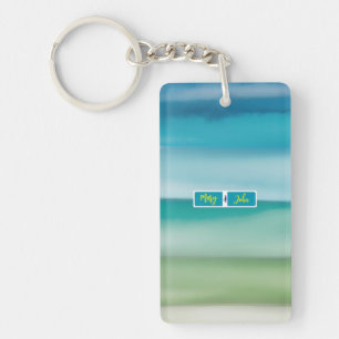 Custom Name Abstract Watercolor Ocean Horizon Art Key Ring