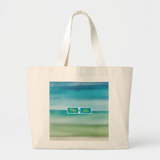 Custom Name Abstract Watercolor Ocean Horizon Art Large Tote Bag