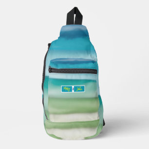 Custom Name Abstract Watercolor Ocean Horizon Art Sling Bag