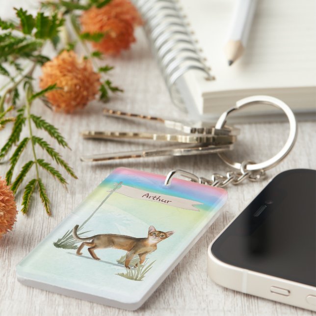 Custom Name Abyssinian Cat Pet Key Ring (Front Right)