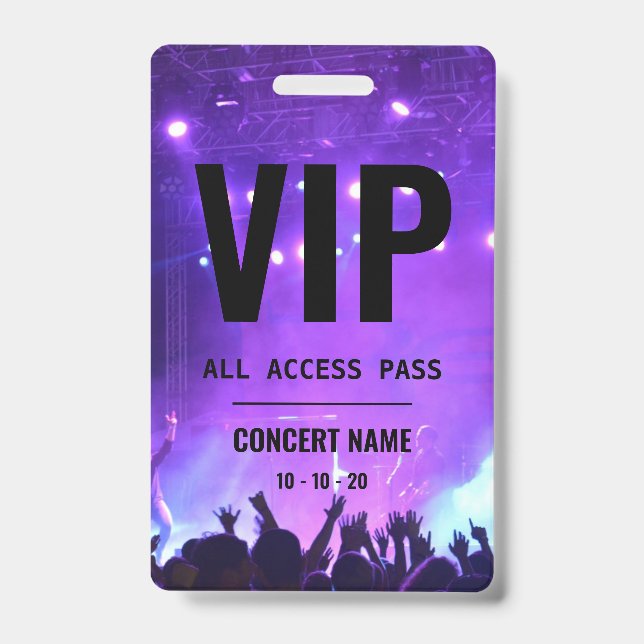 Custom name acess all access pass concert ID badge (Front)