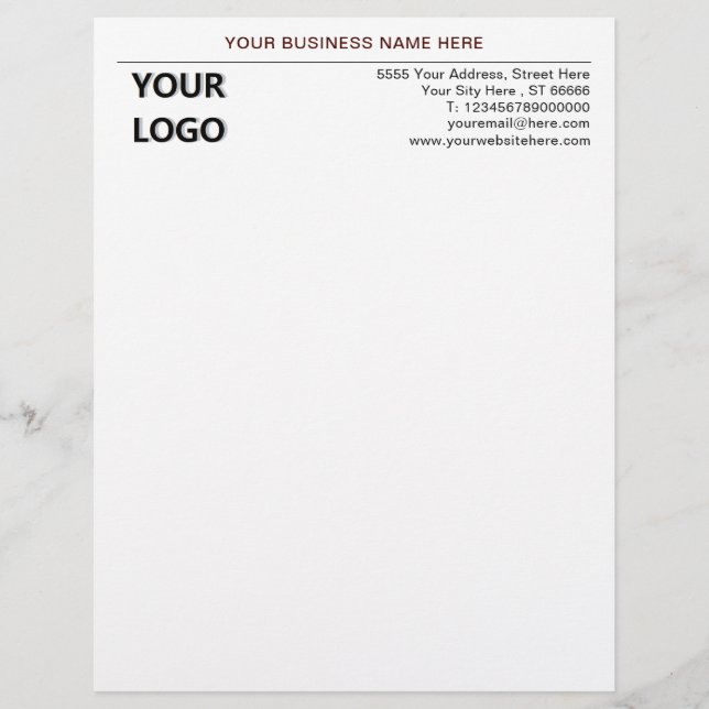 Custom Name Address Logo Info Business Letterhead (Front)