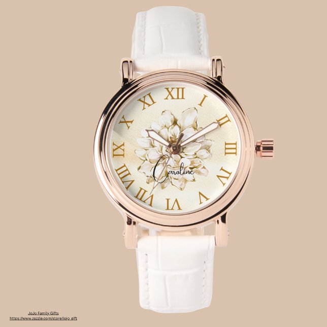 Custom name adorable golden style floral Script Watch (Creator Uploaded)