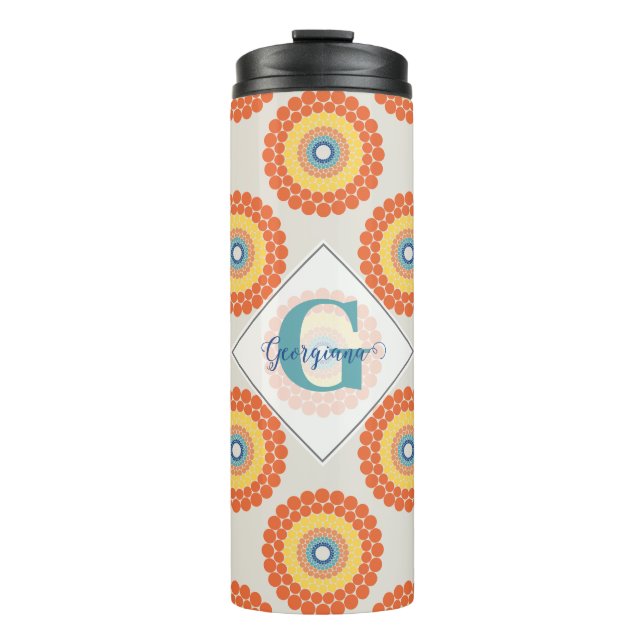 Custom Name Aegean Summer Radiant Dot Mandala Thermal Tumbler (Front)