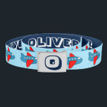 Custom name aeroplane pilot reversible boy's belt<br><div class="desc">Custom name aeroplane pilot reversible boy's belt. Add name own personalised name and monogram initial letter. Customisable colours and text. Cute Christmas or Birthday gift idea for son,  grandson,  nephew etc. Modern typography.</div>