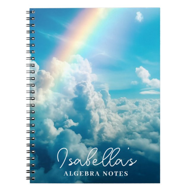 Custom Name Aesthetic Rainbow and Clouds Notebook (Front)