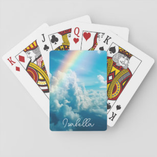 Custom Name Aesthetic Rainbow and Clouds Playing Cards