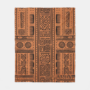 Custom Name African Mudcloth Terracotta Blanket