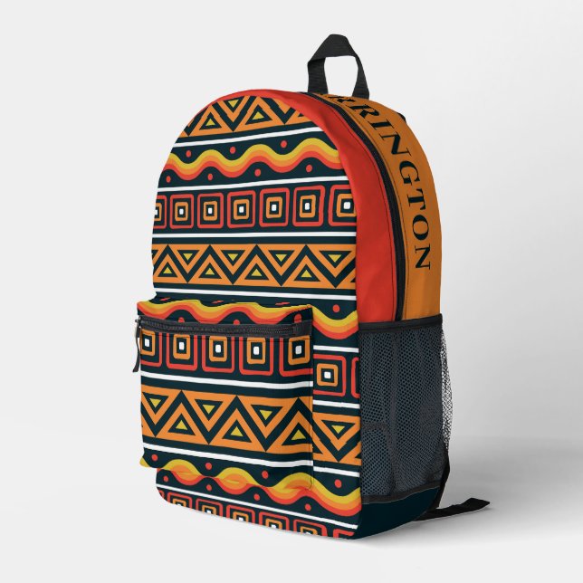 Custom Name African Pattern Printed Backpack (Back Corner Right)