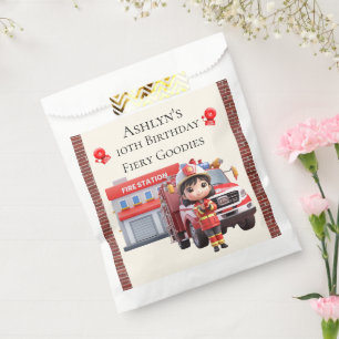 Custom Name & Age Cute 3D Firefighter Girl Favour Bags