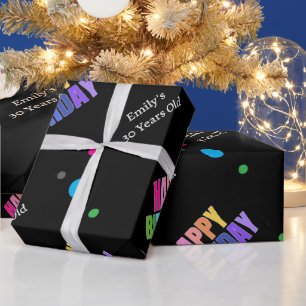 Custom Name Age Gold Back Happy Birthday Girl  Wrapping Paper