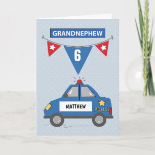 Custom Name Age Grandnephew 6th Birthday Police Card