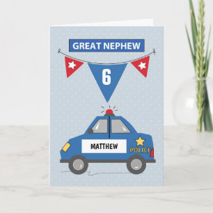 Custom Name Age Great Nephew 6th Birthday Police Card