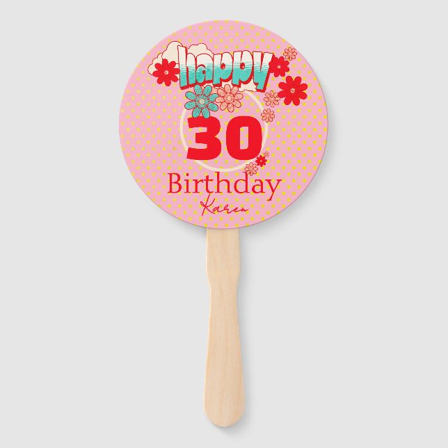 Custom Name & Age, Happy Birthday Hand Fan (Front)