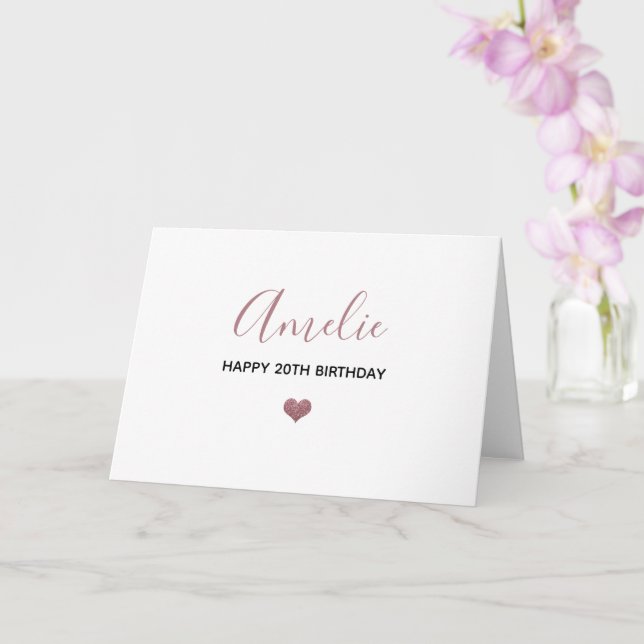 custom name & age happy birthday rose gold glitter card (Orchid)