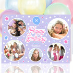 Custom Name Age Photo Collage Birthday Star Purple Card<br><div class="desc">Cute personalised greetings card,  featuring five of your favourite photos! Celebration balloon and stars in purple,  pink,  white and blue.</div>