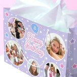 Custom Name Age Photo Collage Birthday Star Purple Large Gift Bag<br><div class="desc">Say "Happy Birthday" with this cute personalised gift bag,  featuring five of your favourite photos! Celebration balloon and stars in purple,  pink,  white and blue.</div>