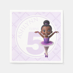 Custom Name & Age Purple Ballerina Kids Birthday Napkin