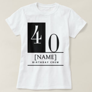 Custom Name & Age Shirt, Black White Birthday Crew T-Shirt