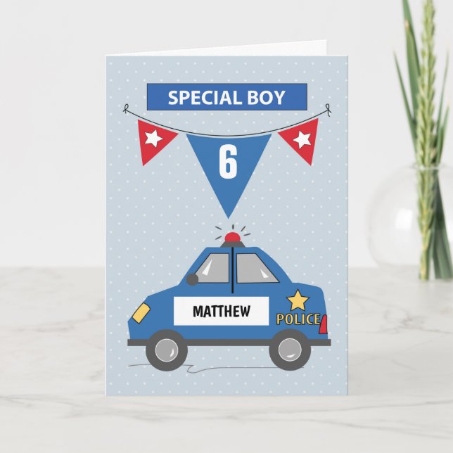 Custom Name Age Special Boy 6th Birthday Police Card (Front)