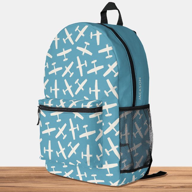 Custom Name Aircraft Pattern Retro Blue Printed Backpack (Creator Uploaded)