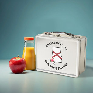 Custom Name Alabama Flag & Flower Cornhole Set Metal Lunch Box