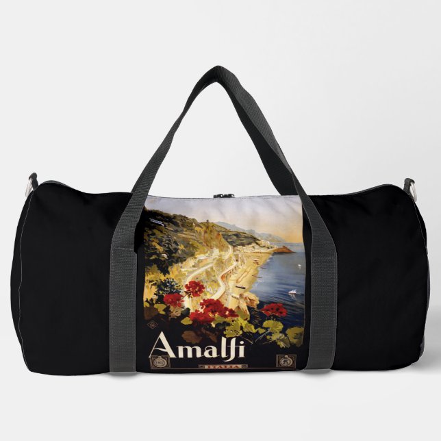 Custom name Amalfi Italy Vintage Travel Duffle Bag (Front)