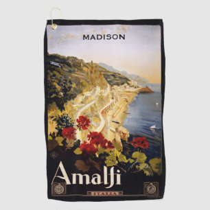 Custom name Amalfi Italy Vintage Travel Golf Towel