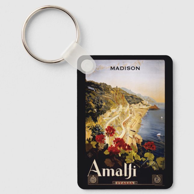 Custom name Amalfi Italy Vintage Travel Key Ring (Front)