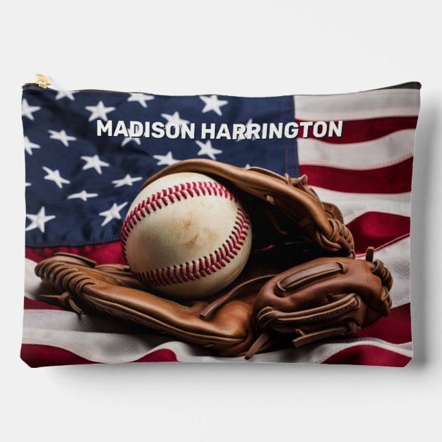 Custom Name American Baseball Accessory Pouch (Front)