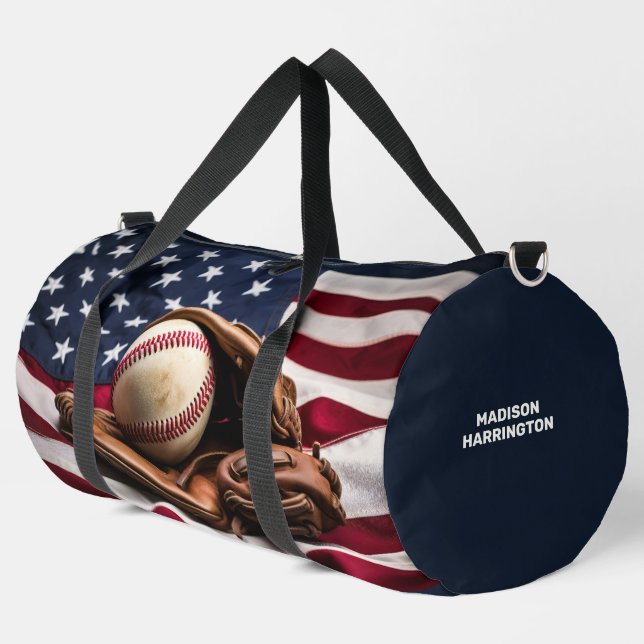 Custom Name American Baseball Duffle Bag (Left Corner)