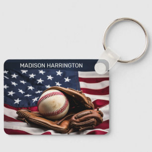 Custom Name American Baseball Key Ring