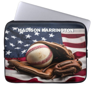 Custom Name American Baseball Laptop Sleeve