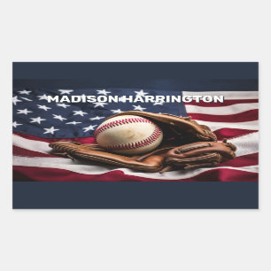 Custom Name American Baseball Rectangular Sticker