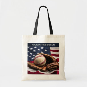 Custom Name American Baseball Tote Bag